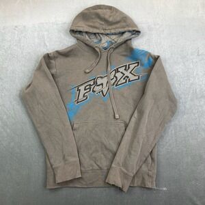 Fox Racing Hoodie Brown Blue Graphic Pullover Y2K Mens Medium